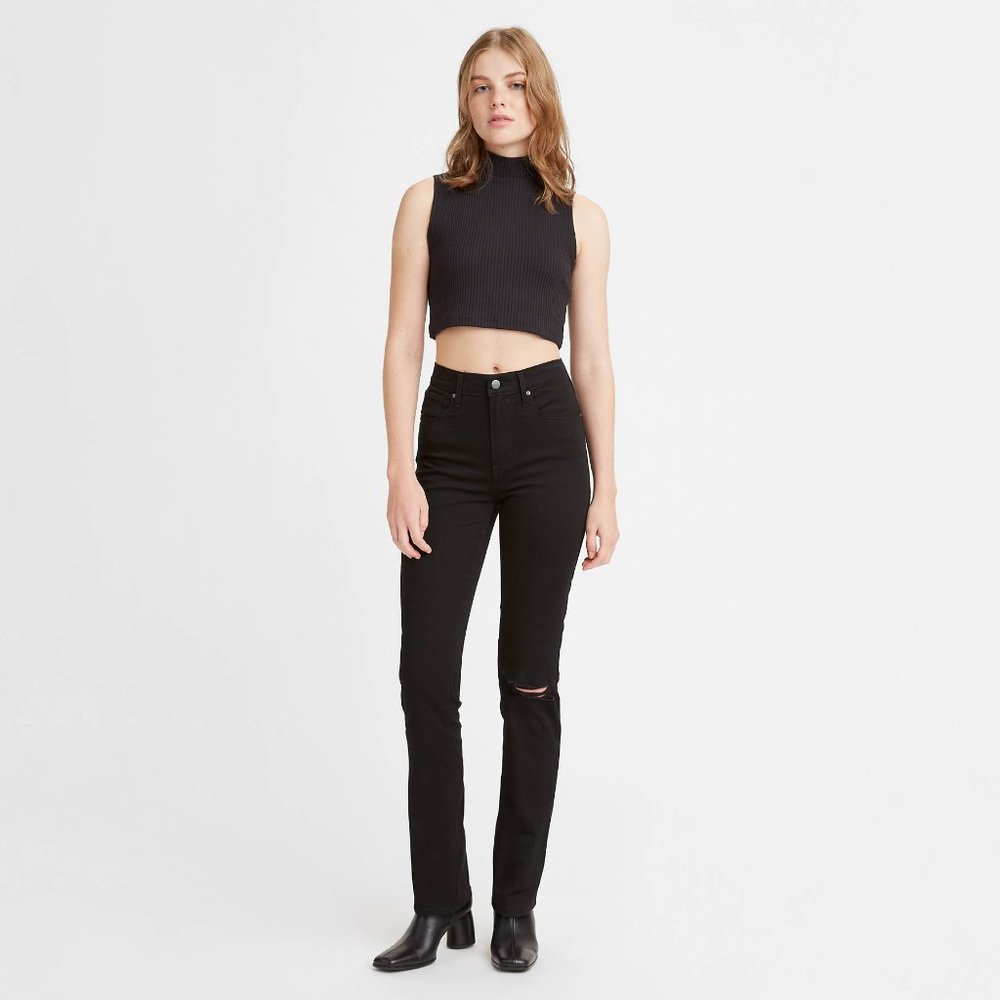 Levi's Premium 724 Distressed High Rise Straight Jeans Black Size 26x32